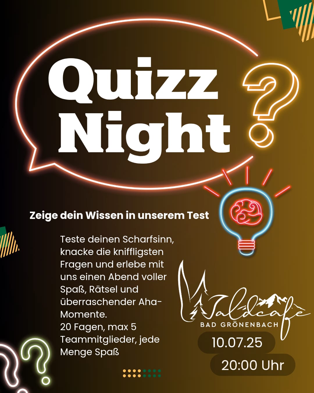 Quiz Night im Waldcafe - FLyer